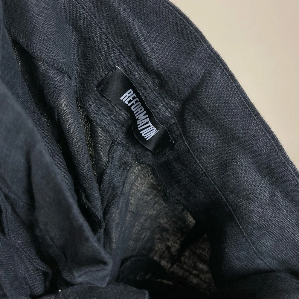 Reformation Fisher Paperbag Surplus Linen Blend Tapered Trouser Pants in Black